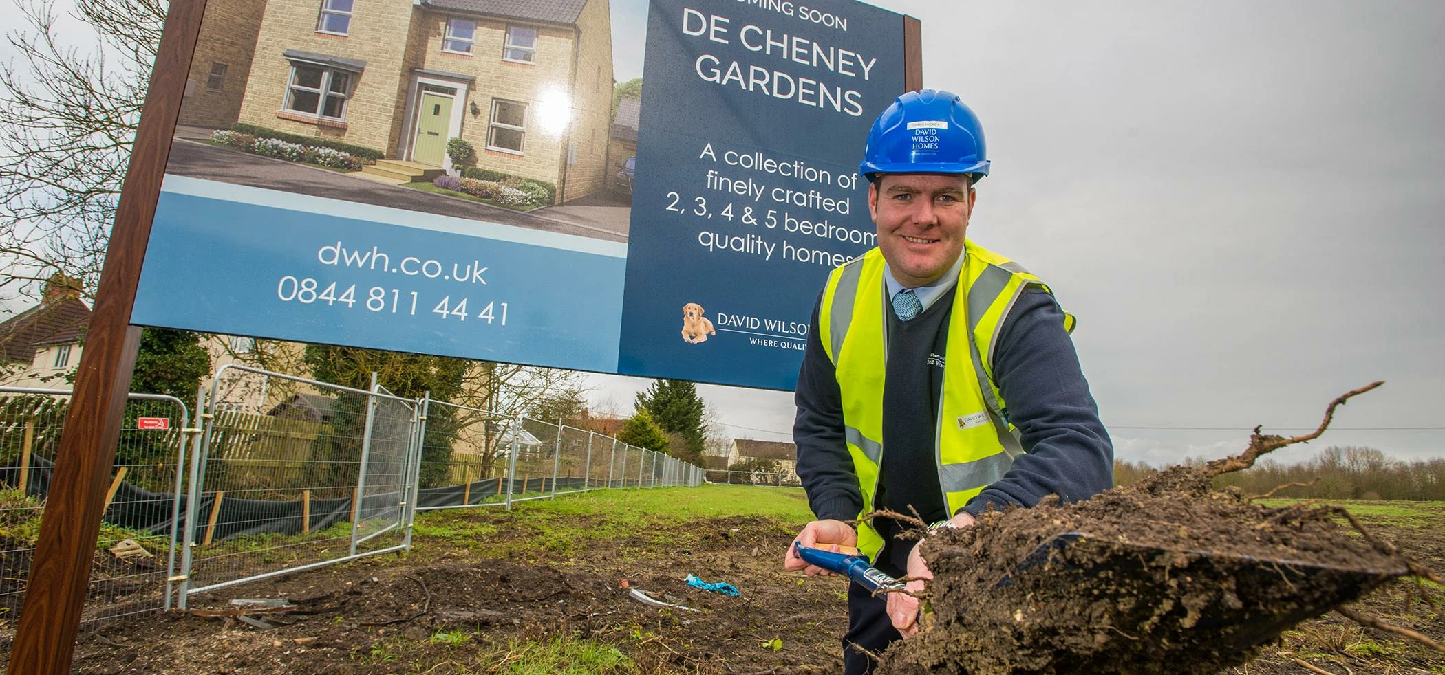 Chris Hickey from David Wilson Homes puts the first spade in the ground at De Cheney Gardens  