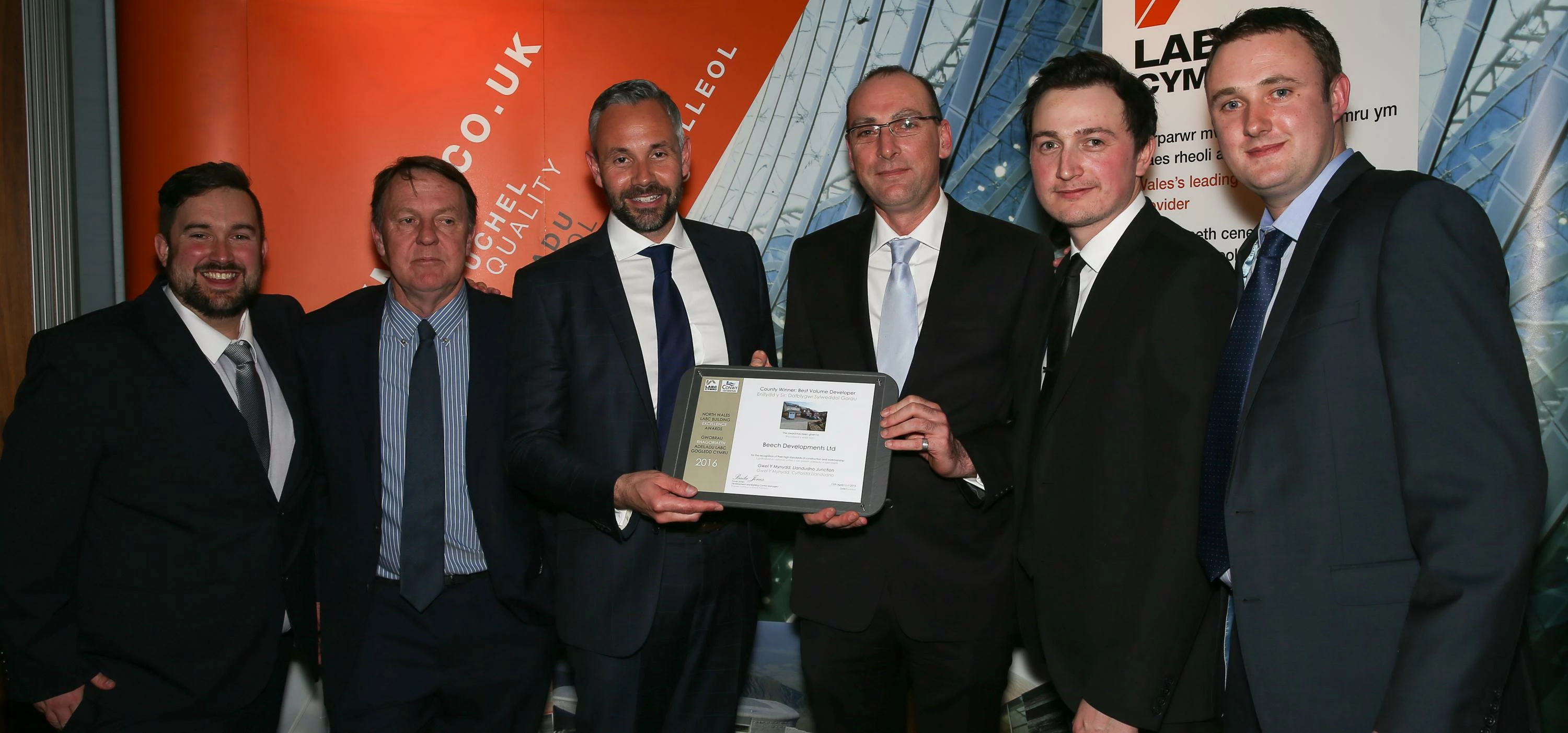Beech Developments collect their LABC North Wales award for Best Volume Developer – Conwy County