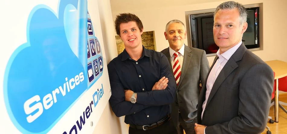 Powerdial's new technical apprentice Adam Rutherford, the firm's MD Paul Farn and Jonathan Luke of N