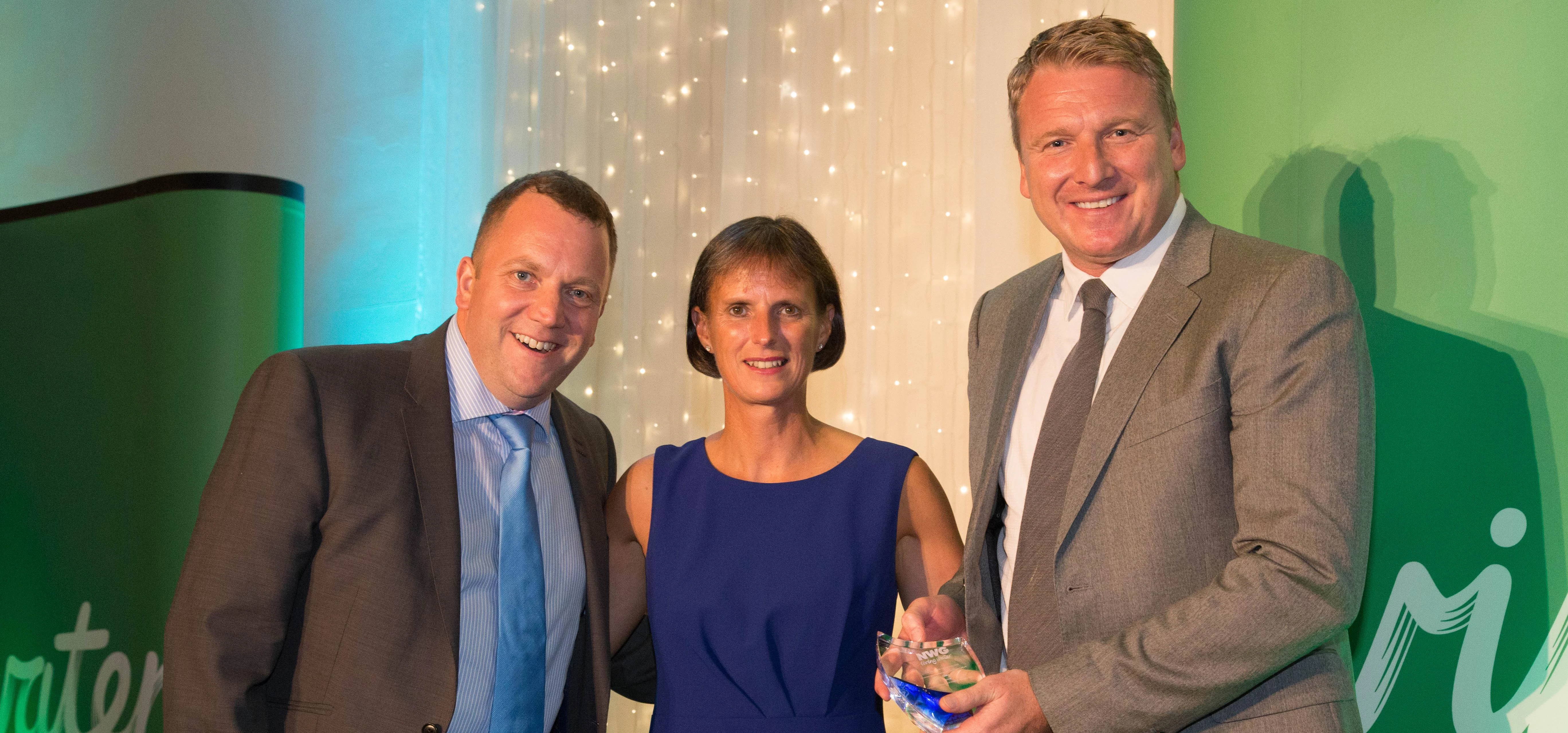 Synergi’s Justin Short (left) and Peter Joynson (right) receive the GEM award from Northumbrian Wate