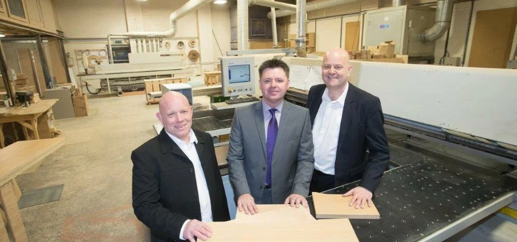 Left to right: Taurus Fitted Bedrooms Directors Joe Grady and Lee Mason pictured with Gavin Elmes fr