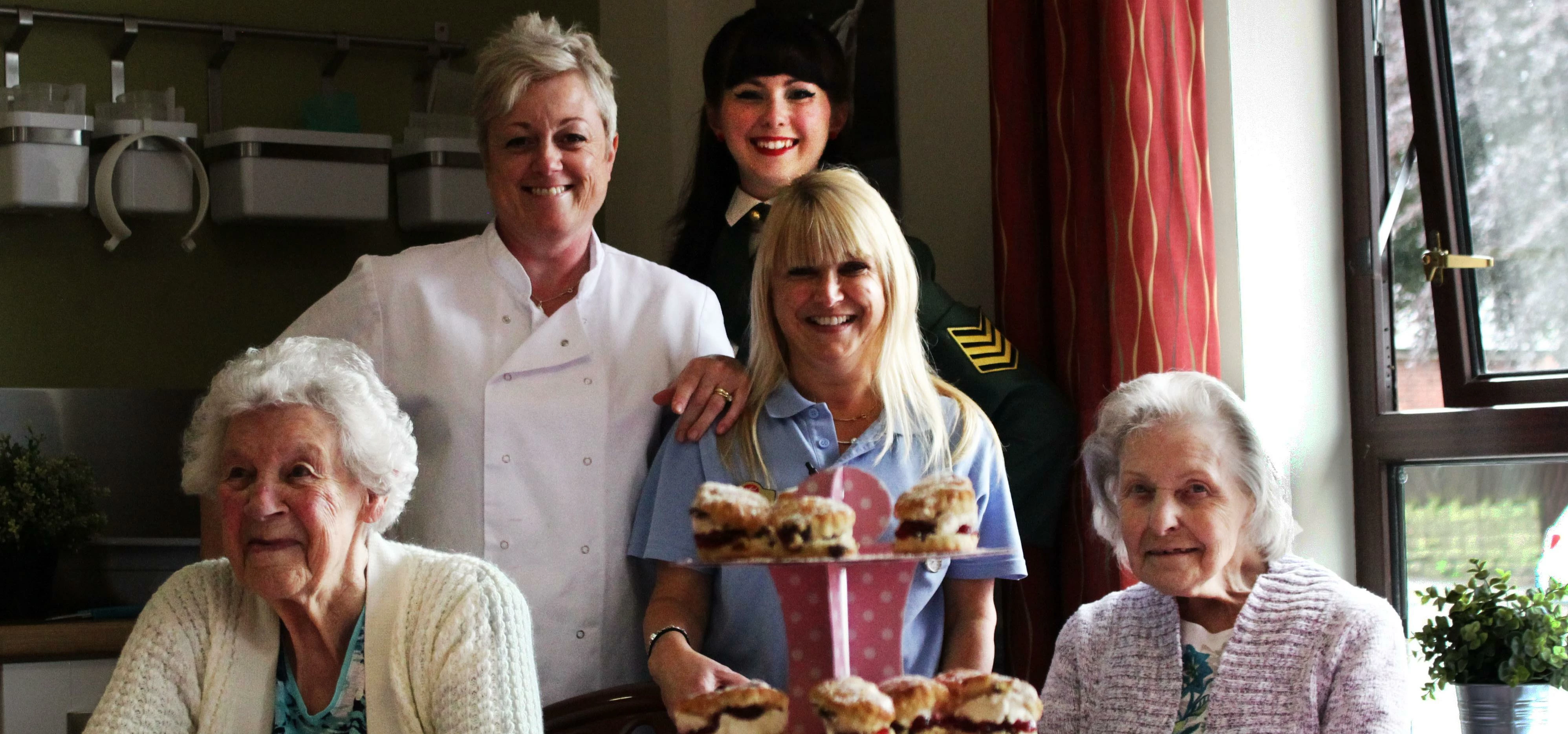 Left to right: Rita Thomas, Katrina Lander, Singer Rebecca Jayne, Louise Smith and Doris Willers