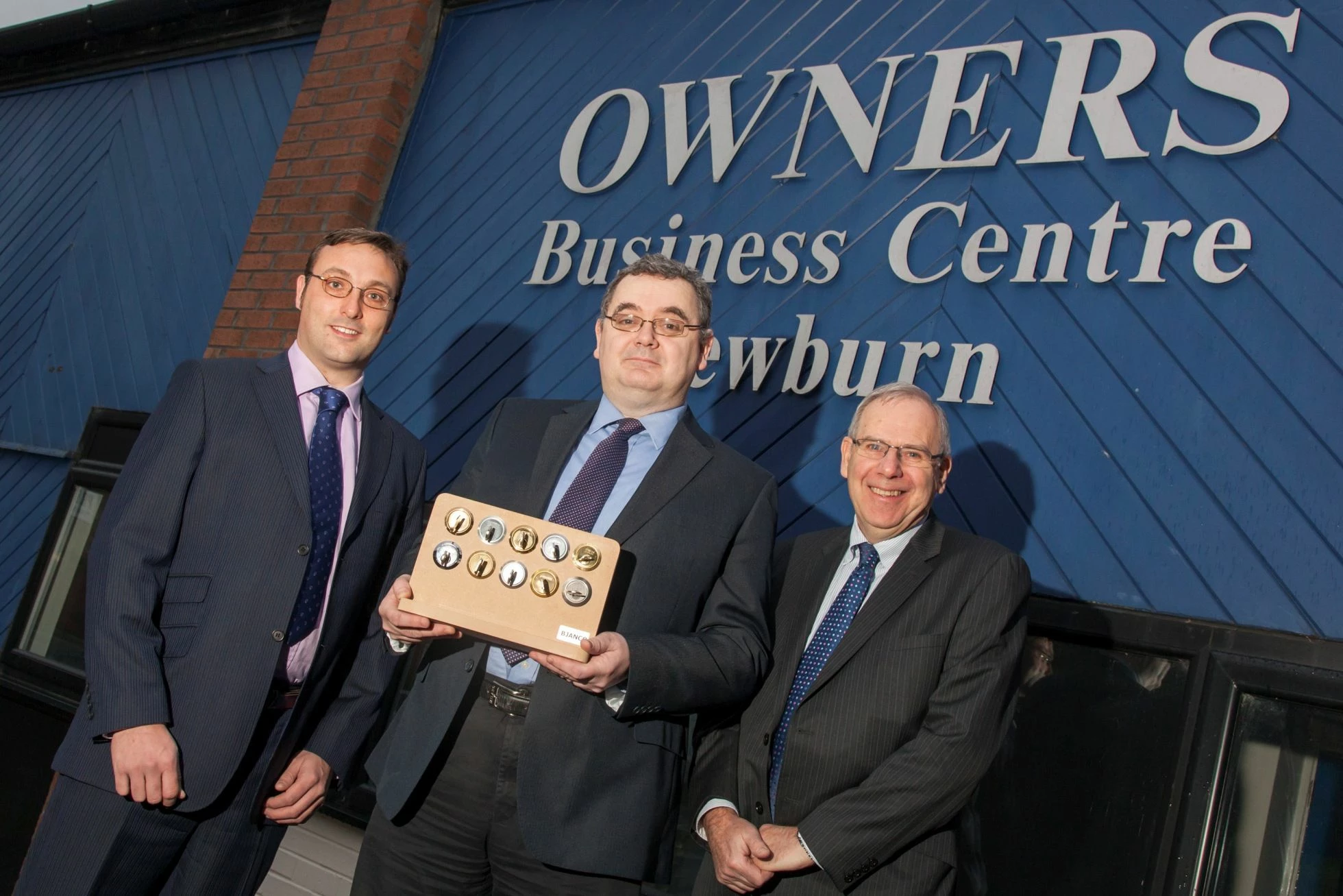 (l to r) Gary Robinson, Brian Johnson, Peter Elliott outside the refurbished Owners Business Centre,