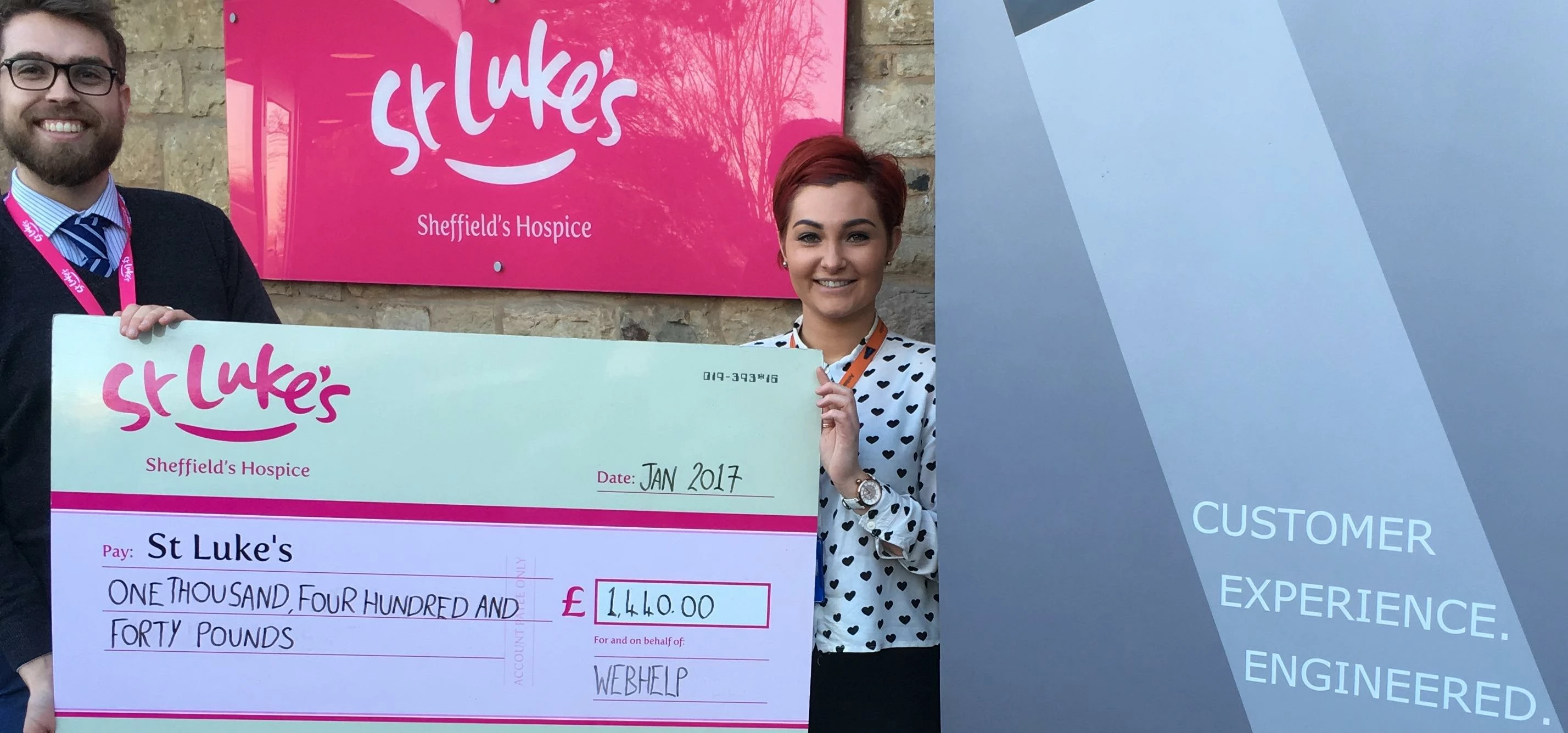 Webhelp Sheffield Presents a cheque for £1,440 to St. Luke's Hospice