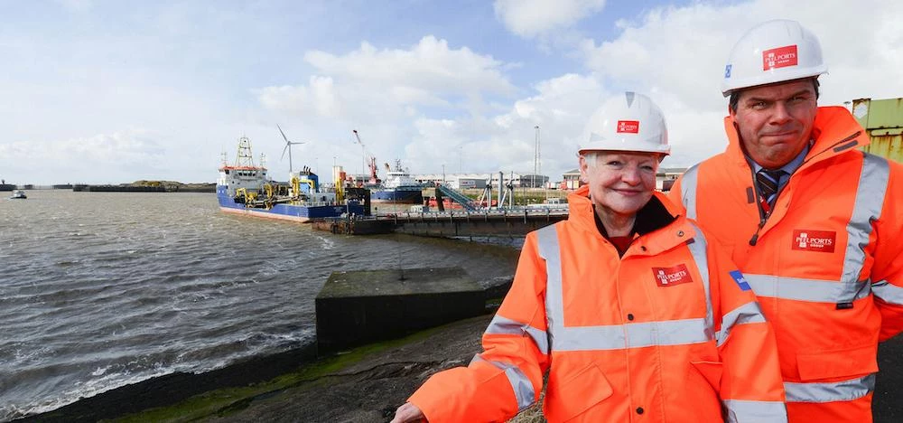County Councillor Jennifer Mein and Peel Ports' Warren Marshall at the Port of Heysham