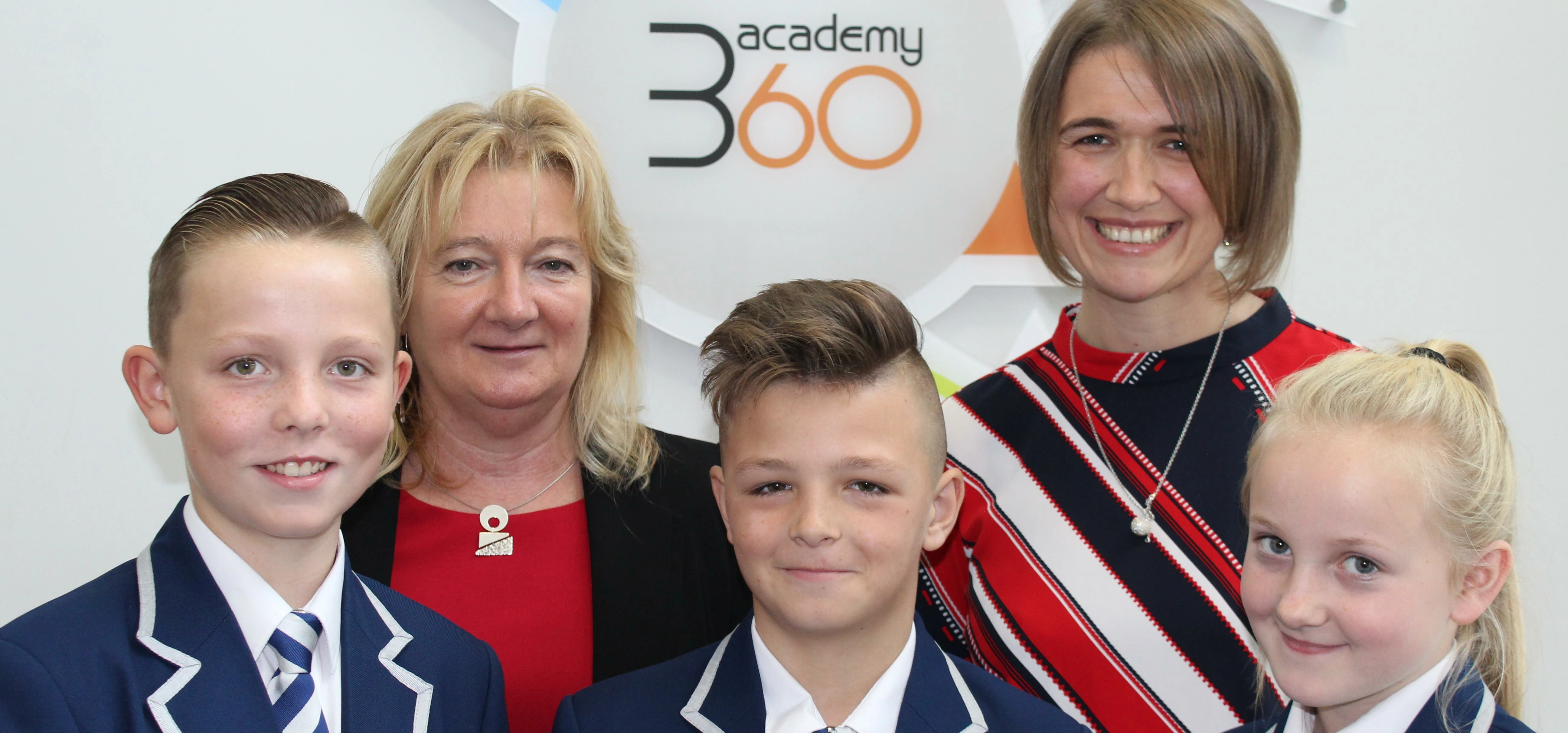 Phil Marshall (back left) and Rachel Donohue pictured with Academy 360 pupils Stephen Ellwood, Warre
