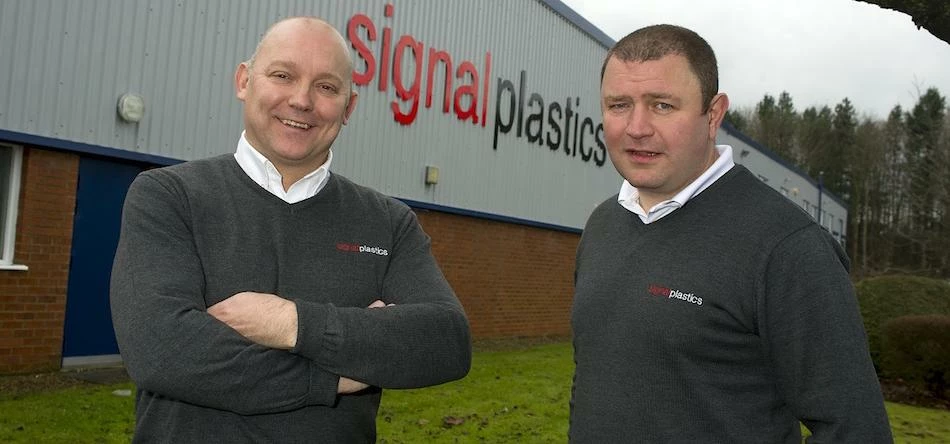 Signal Plastics’ directors Alan Franklin (left) and Julian Jamieson outside the firm’s new factory i