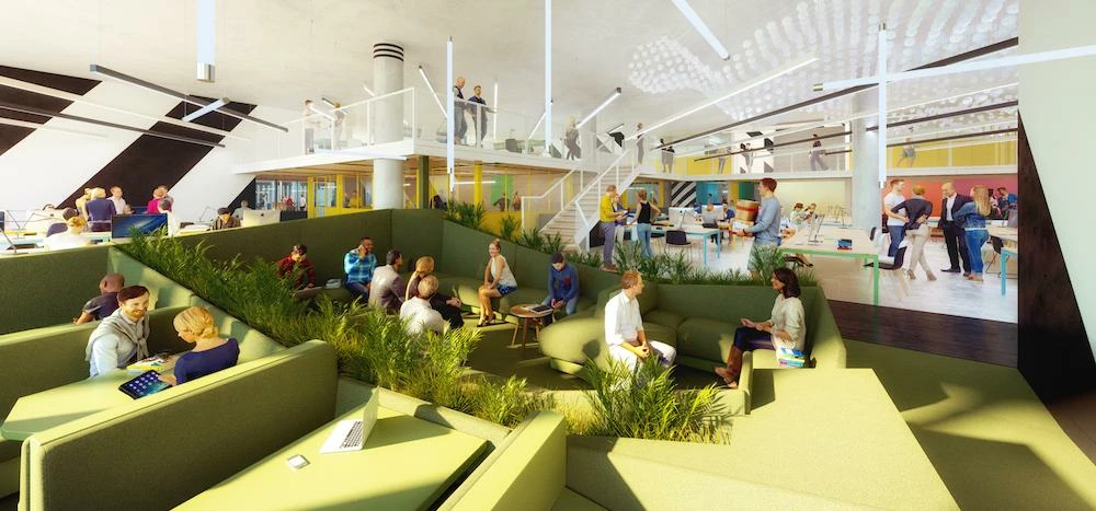 Artist’s impression of Huckletree West’s flexible, co-working studio at White City Place.
