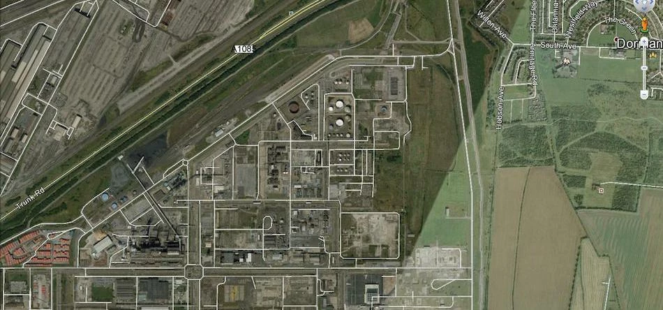 Aerial shot of the site's proposed location, Redcar