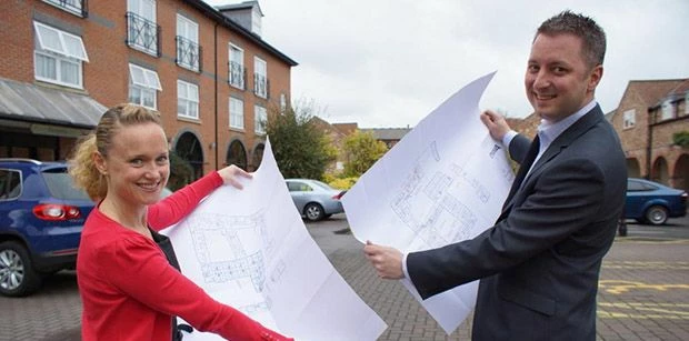 Monkbar Hotel general manager Graham Usher and sales manager Nikki Brannan view plans for the hotel’