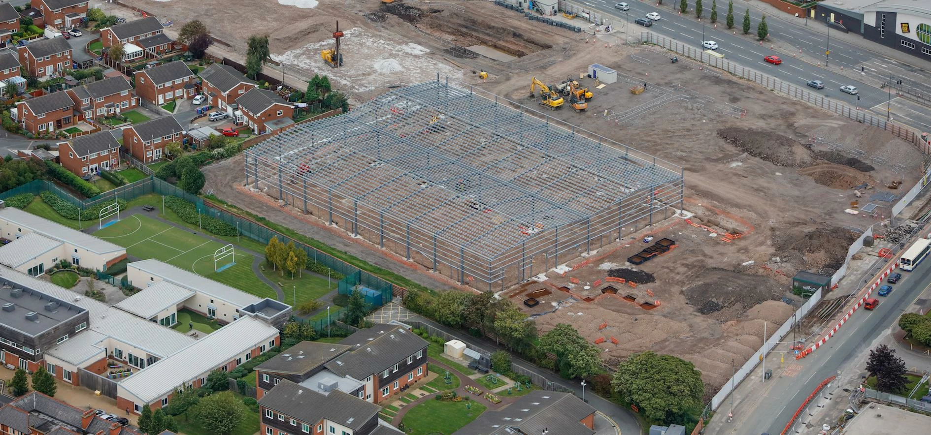 An aerial view of the works in progress off Edge Lane