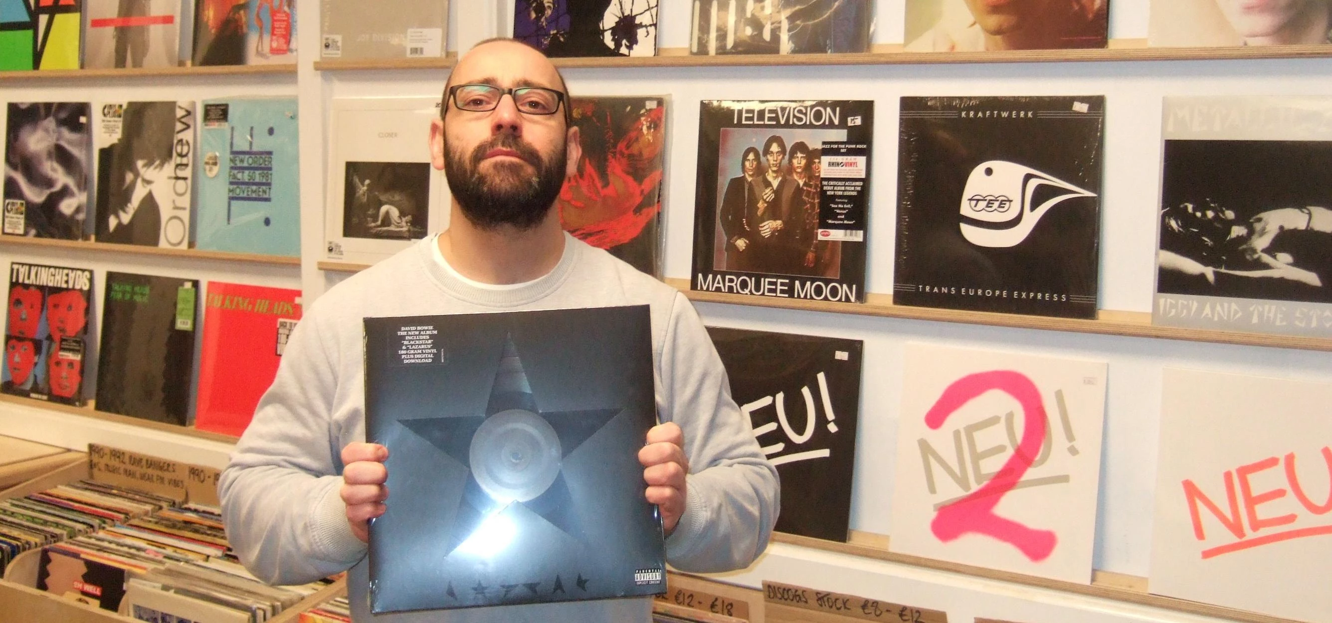 Antony Daly of 586 Records with his rare vinyl copy of David Bowie’s final album, Blackstar