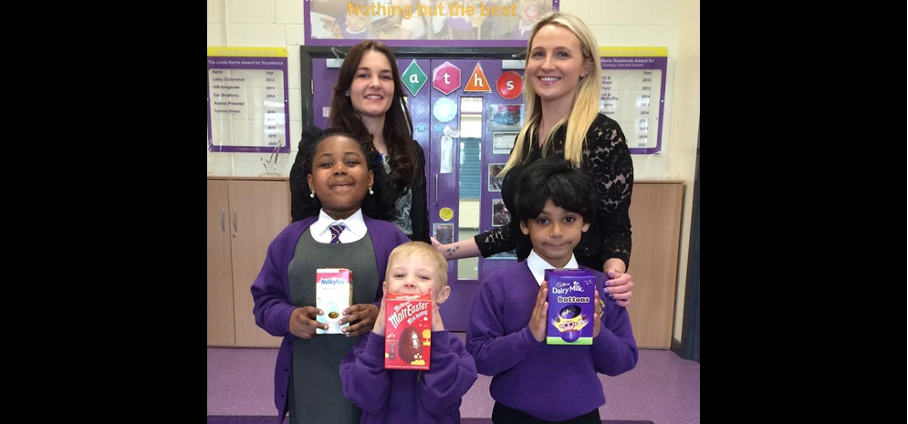 Katie Johnson (L) and Louise Flood (R) with Whitefield pupils