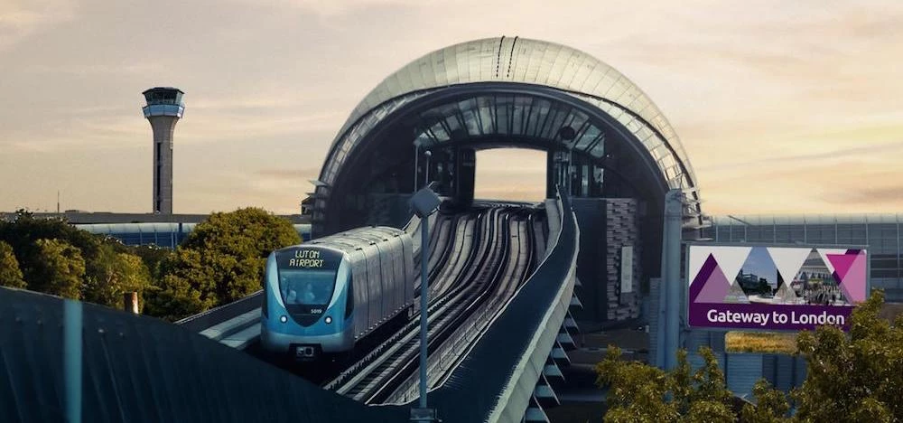 Artist's impression of the proposed light rail link at London Luton Airport.