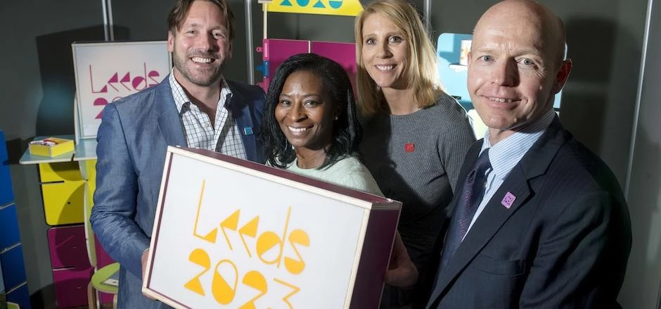 Adam Beaumont, CEO aql; Sharon Watson, Chair Leeds 2023 Independent Steering Group; Prew Lumley, Par