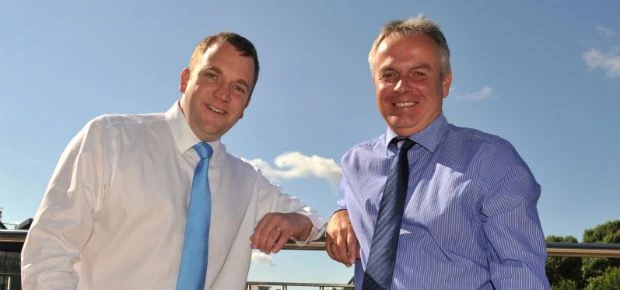 Justin Short (left) of Synergi with Alan Schofield Clouston Group