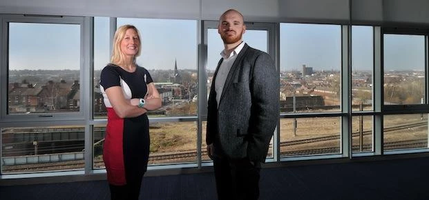 Managing director Charlotte Nichols and account manager Olly Lawson in their new office