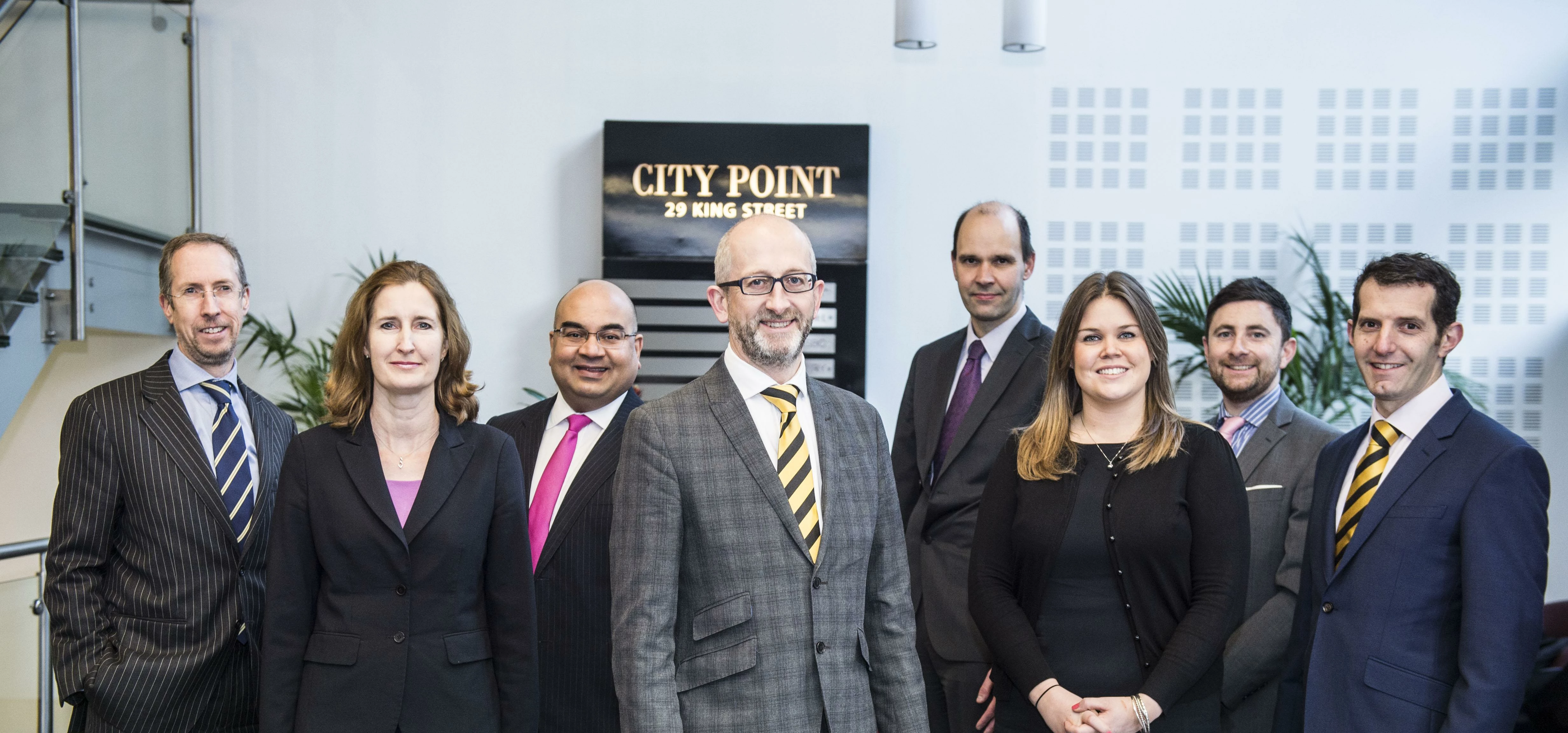 From L-R: Ian Errington, Ann Robinson, Luke Patel, Chris Allen, Paul Lancaster, Lucy Rigden, Tom Moy