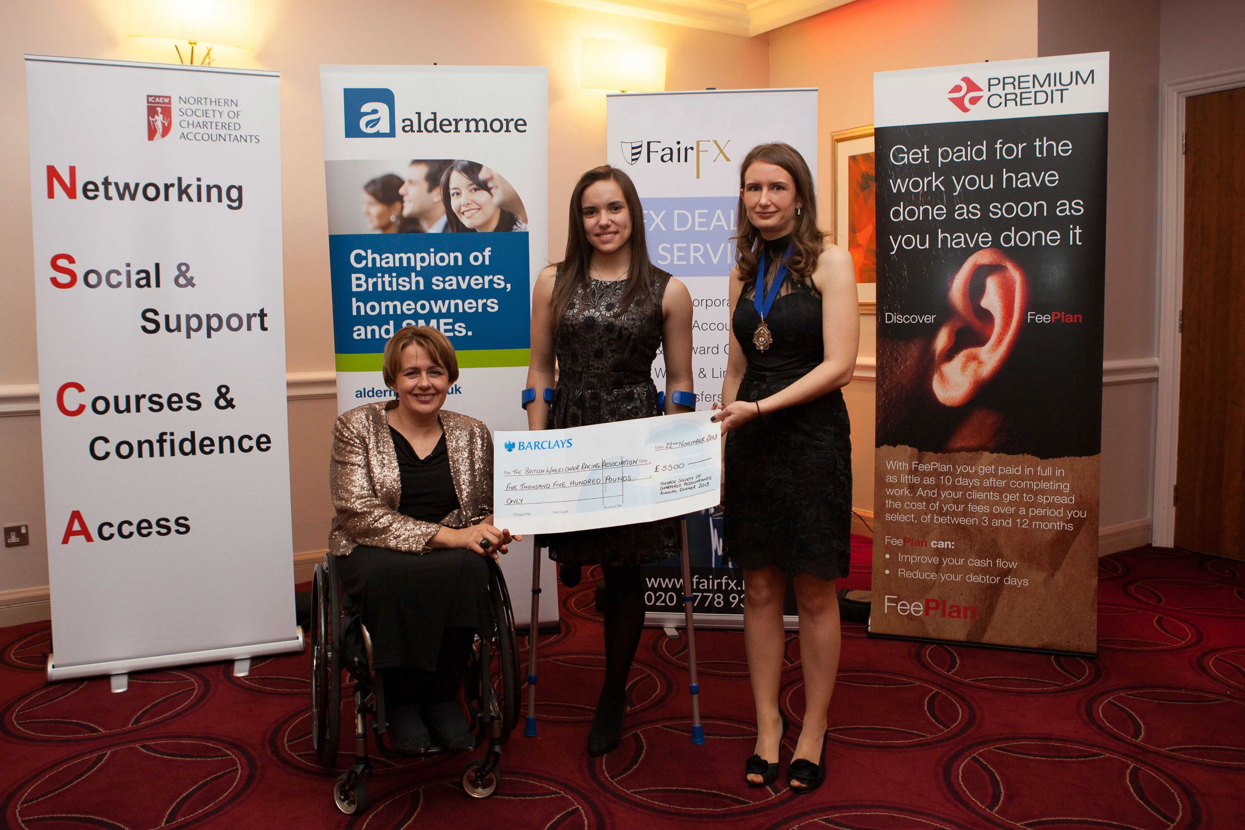 Baroness Tanni Grey-Thompson with athlete Jade Jones and Teesside Society of Chartered Accountants C