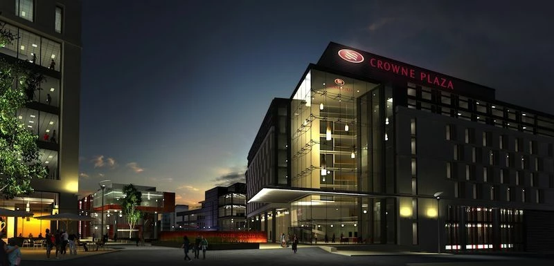 Stephenson Quarter project featuring impression of Crowne Plaza Hotel - courtesy of Silverlink Holdi