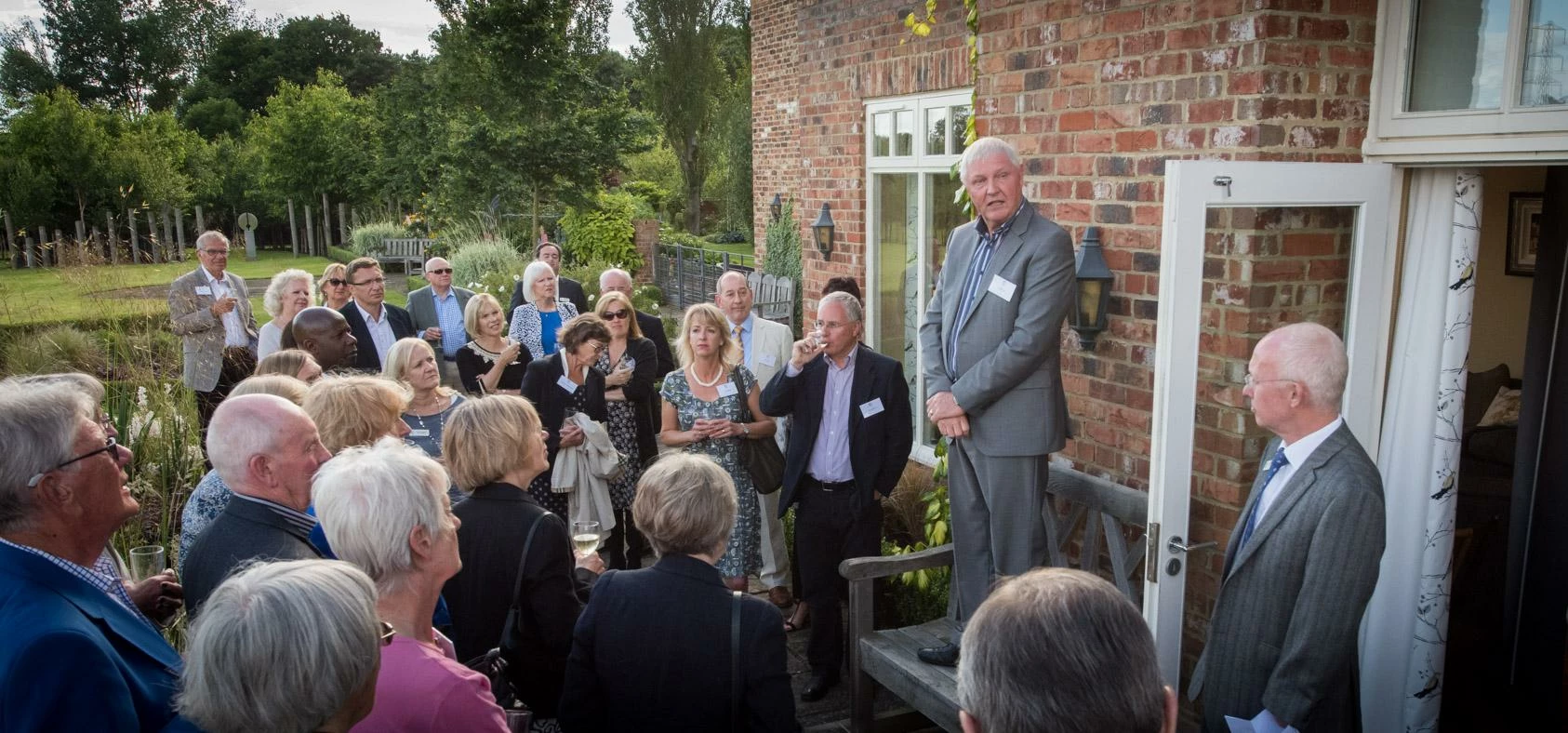 Community Foundation Patron, Ron Bowey, address 60 individuals at his family home in Ponteland
