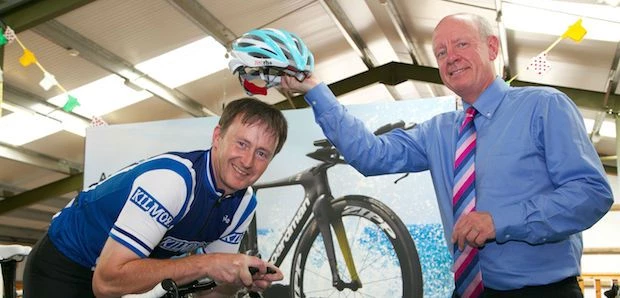 Owner of Lakeside Graeme Thompson (on bike) with Neil Stevenson.