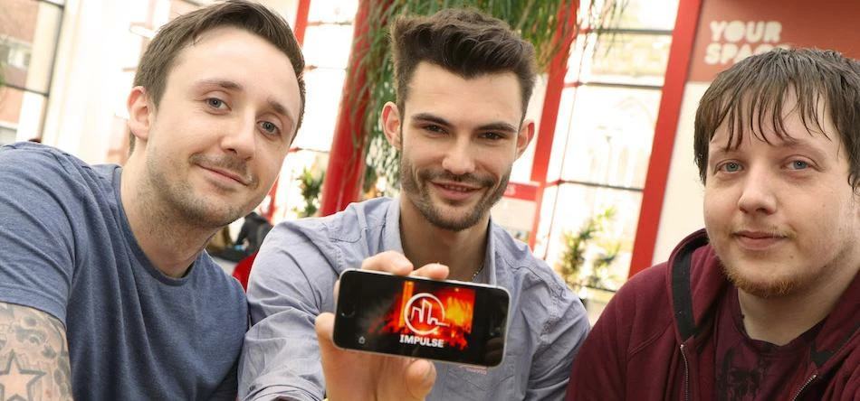 (L-R) Business managements students Will Taylor and Dan Collins along with games development student