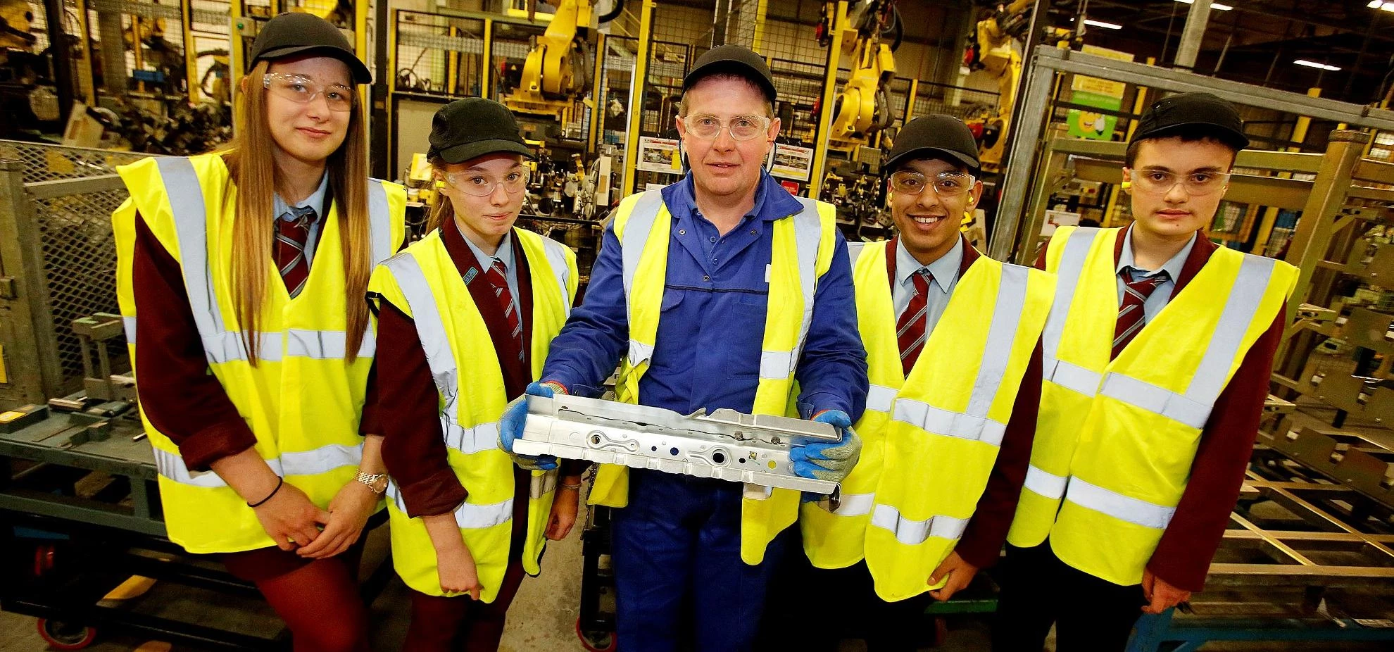 Apprenticeship coordinator Rob Dodds from Unipres (UK) Ltd with Work Discovery Week participants