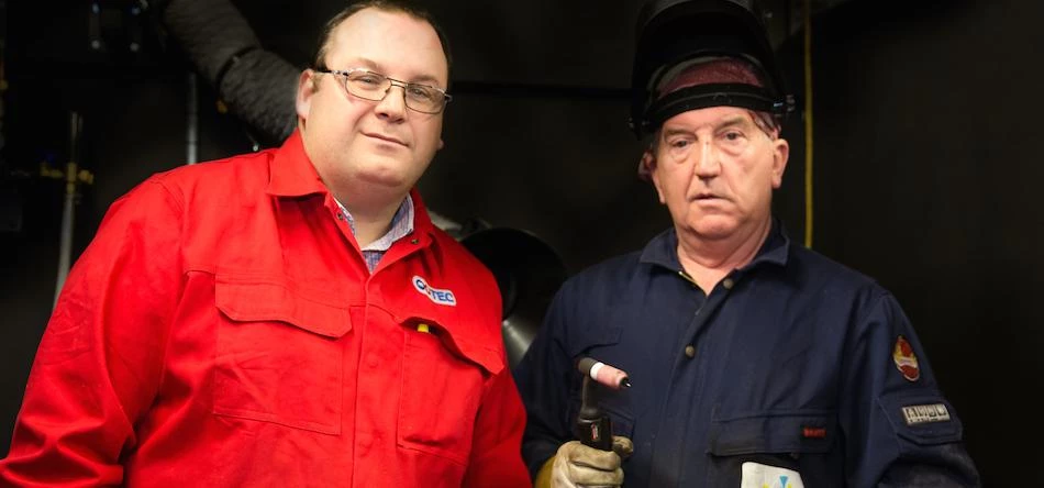 Middlesbrough College tutor Kevin Nunn (left) with apprentice Eddie Mason