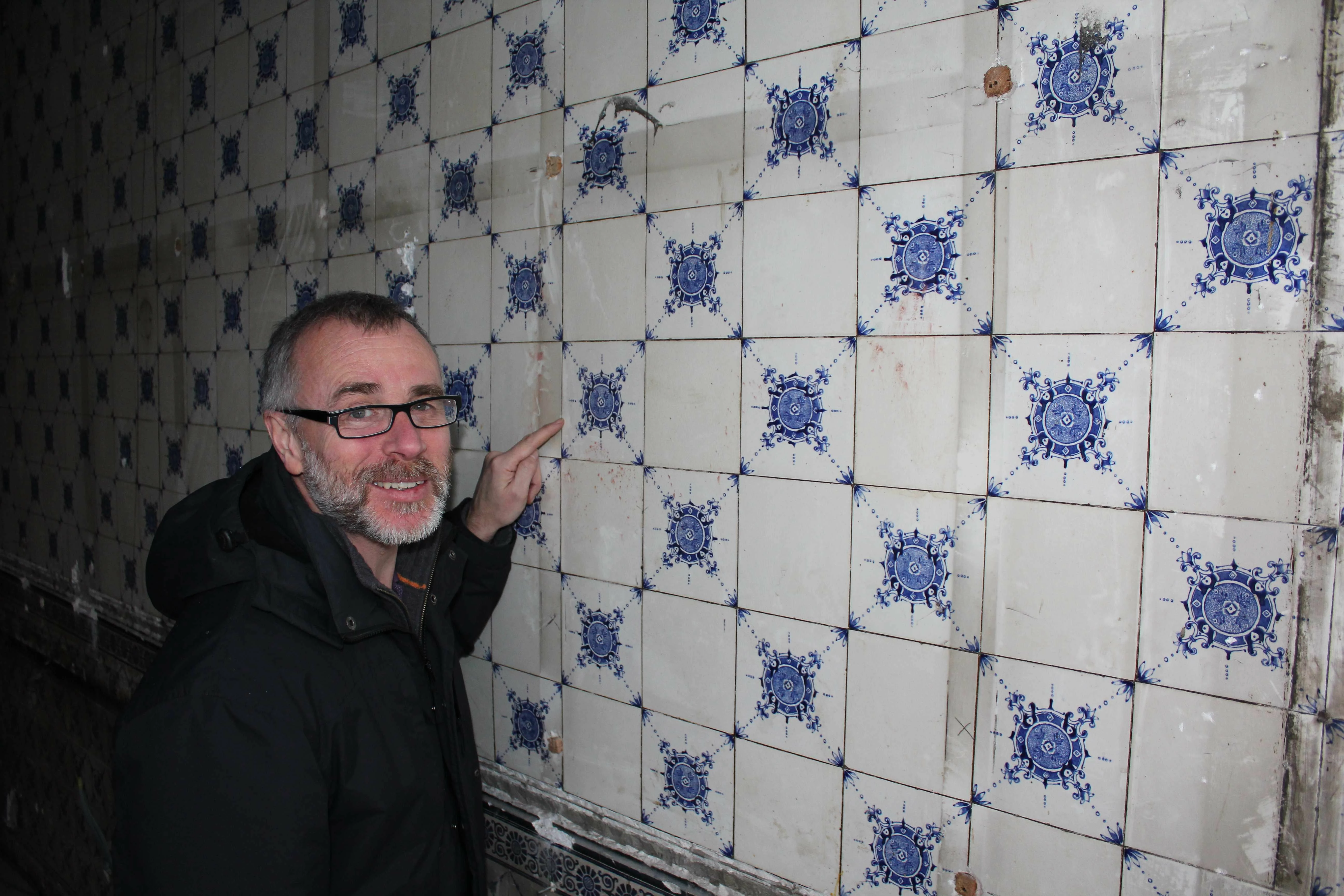Carl Mitchell with the original Minton tiles