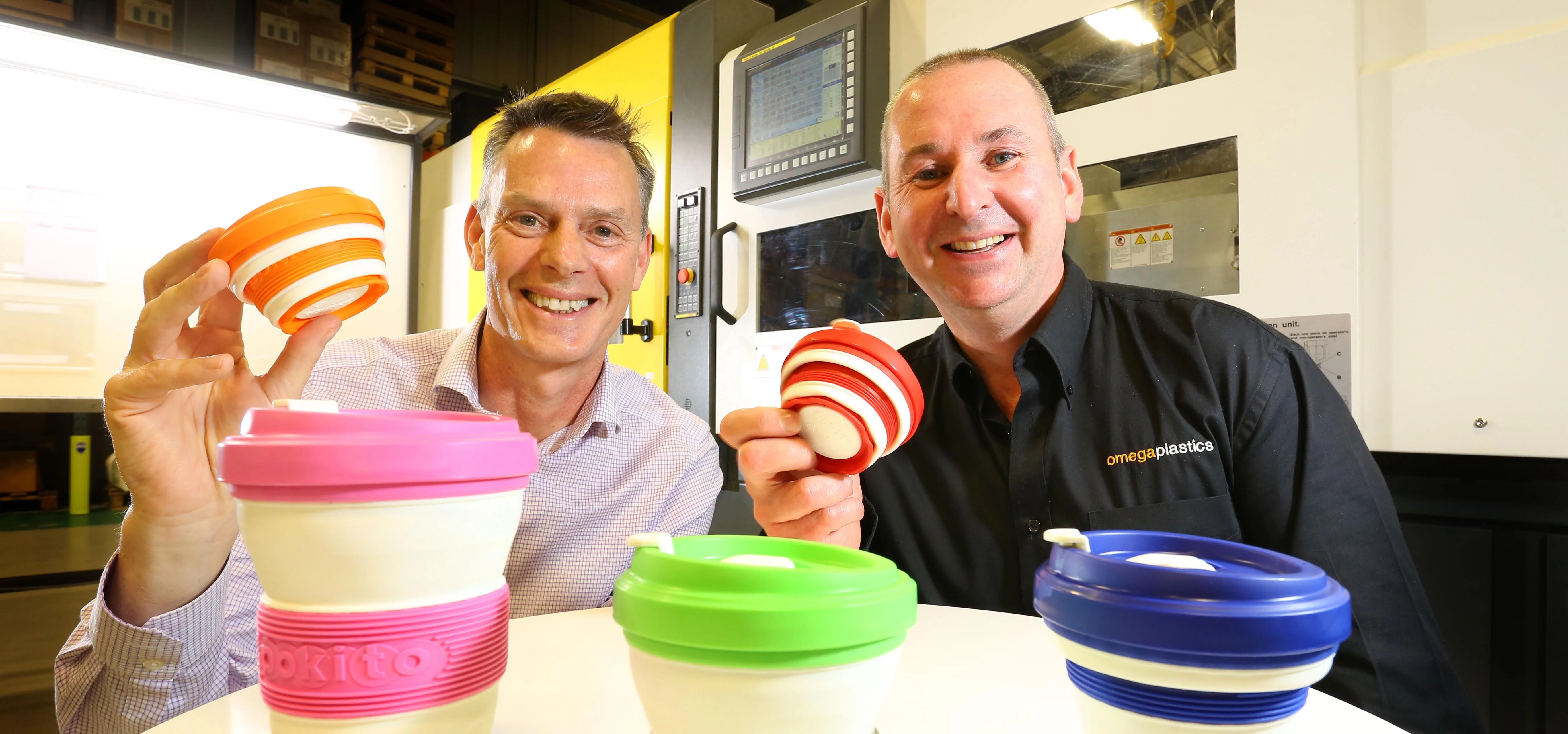 Andrew Brooks, creator of the Pokito with Gary Powner, managing director at Omega Plastics.
