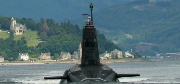 A Trident submarine leaving its base on the Clyde. Image credit: bodgerbrooks.