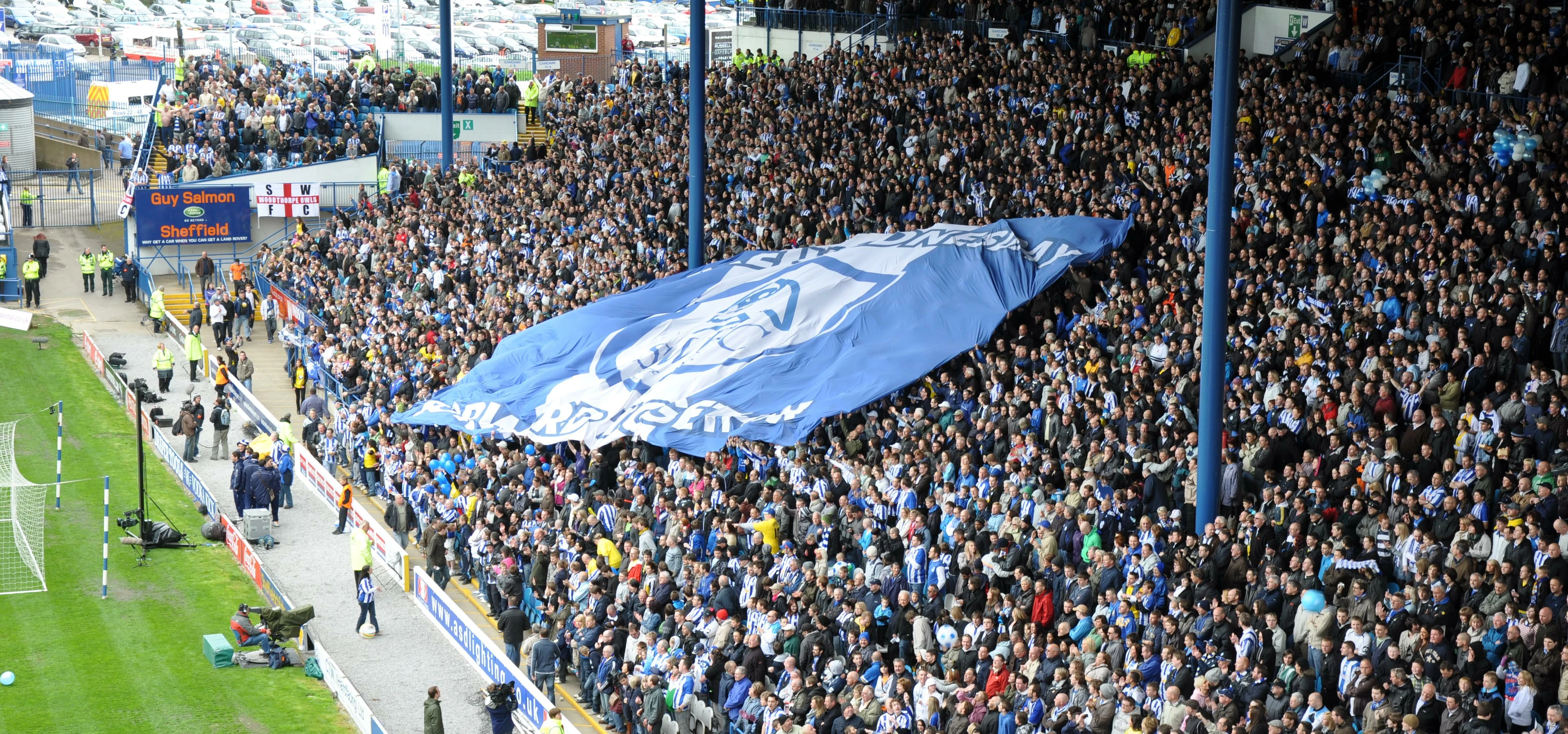 Sheffield Wednesday flag in the home end at Hillsborough