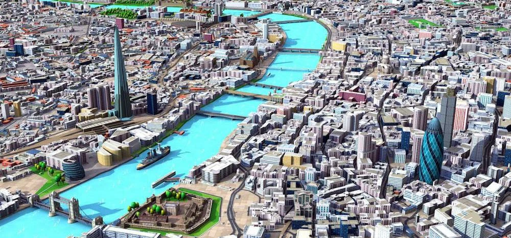 A 3D map of London utilising eeGeo's technology.
