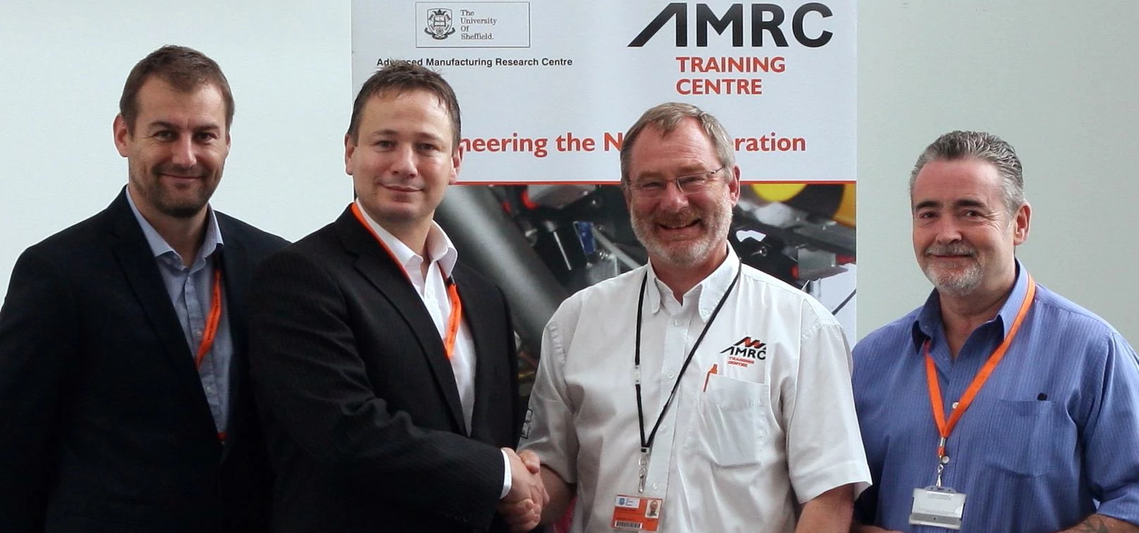 L-R: Mick Noblett and Carl Speight of Preston's College, with the AMRC's Graham Small and Declan Moo