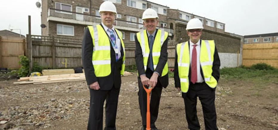 Mayor of Newham Sir Robin Wales visited the site of the new housing development. Photograph: Newham 