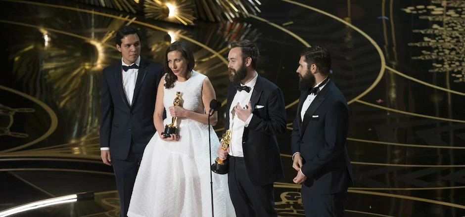 Serena Armitage receiving an Oscar earlier this year for her film 'Stutterer'.