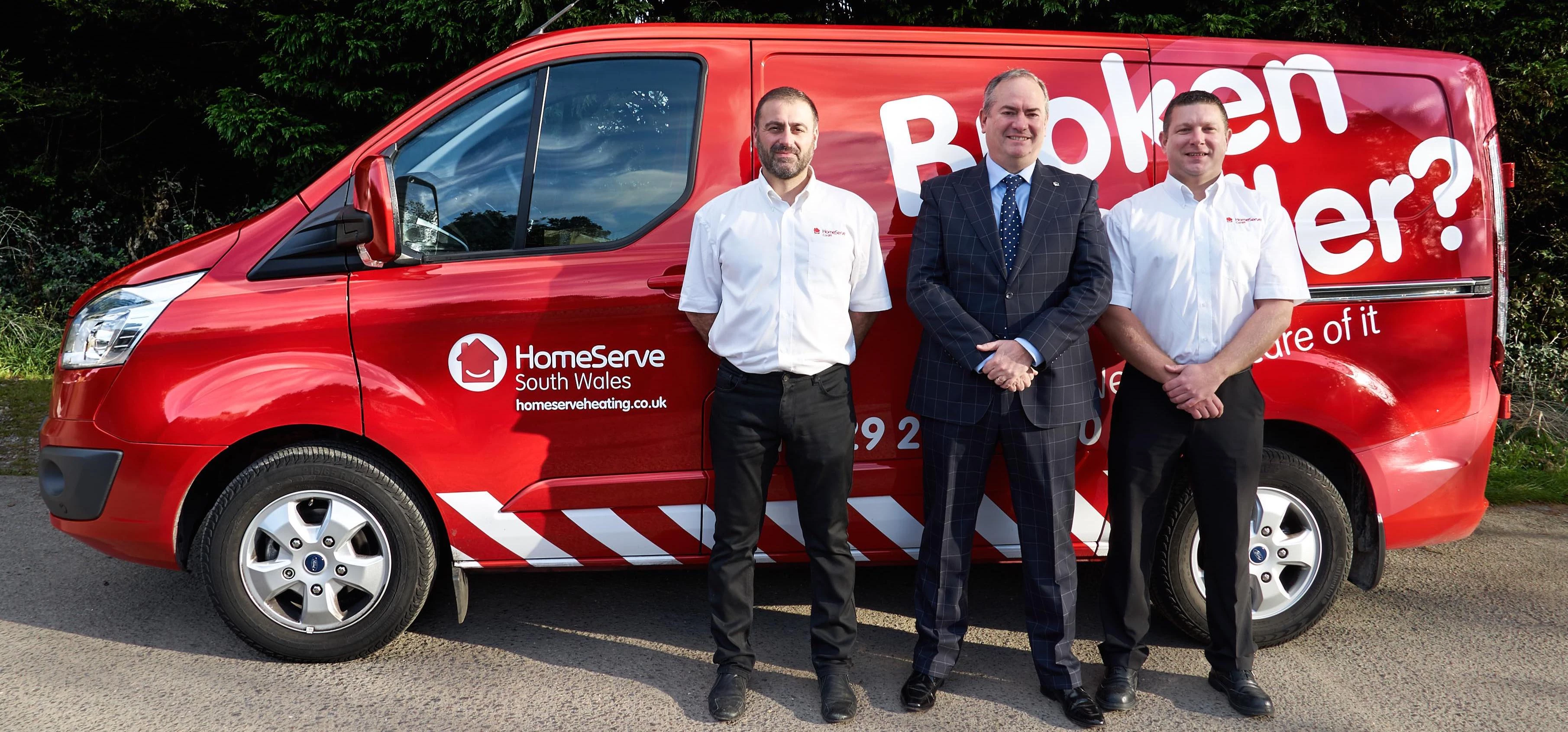 Martin Barnfield, Managing Director of HomeServe South Wales (left) with a team of engineers from th