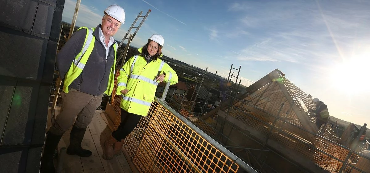 Nick Dawe of Lindisfarne Homes with Louise Stewart of Silverstone Building Consultancy at Thomas Per