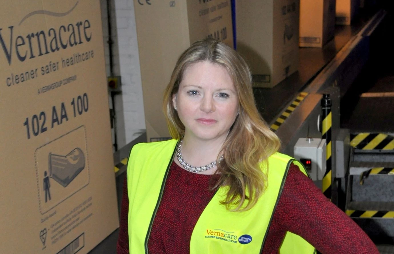 Global Marketing Director Emma Sheldon oversees the dispatch of Vernacare's single use disposable pr