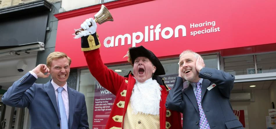 Town Crier Ken Brightwell opens the Cheltenham Amplifon branch