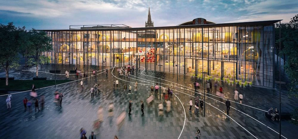 A CGI of the new civic square and student support hub