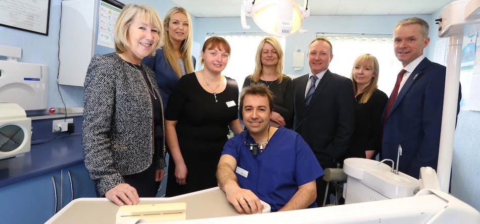 Graham (seated) with (from left) Maxine Pott - RMT, Sarah Thompson – RBS, Denise Allan - CF Dental, 