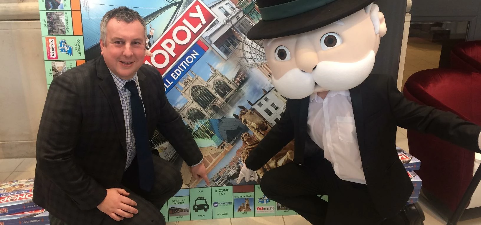 Andy Steele, 360 Director, with Mr Monopoly 