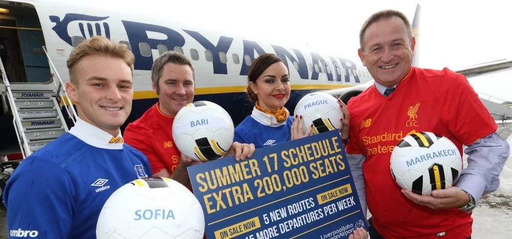 Ryanair's head of comms Robin Kiely (second left) with LJLA’s Andrew Cornish (far right), with (L-R)