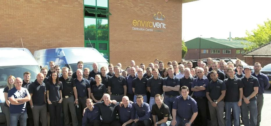  The EnviroVent team outside the new Distribution Centre on Hornbean Business Park in Harrogate.
