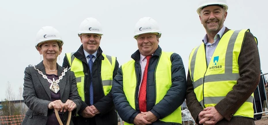 L-R, Cllr Geraldine Dyer; Pat Mahoney, Director Salmon Harvester; Doug Stewart, Chief Executive, Sal