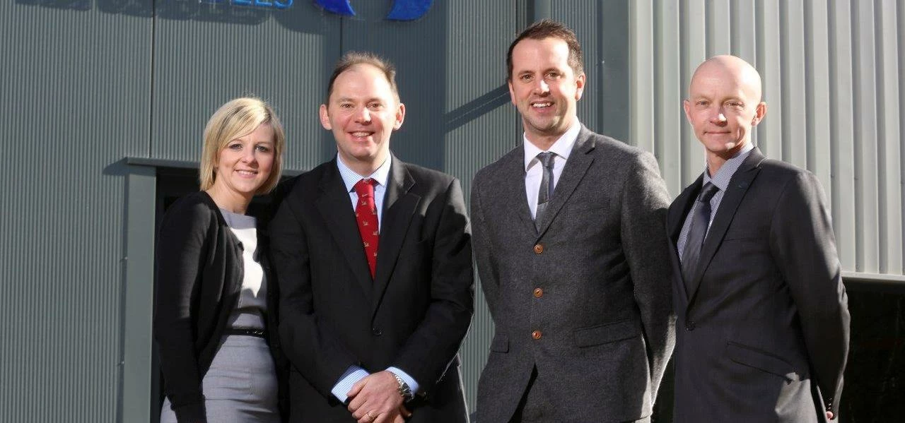Emma Wood, Mike Haigh, Paul Storer and Martin Duckett outside Distinct Disposables 