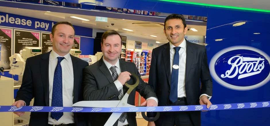 Paul French, Richard Aldridge and Asif Aziz officially open the new store at Leeds Bradford Airport.