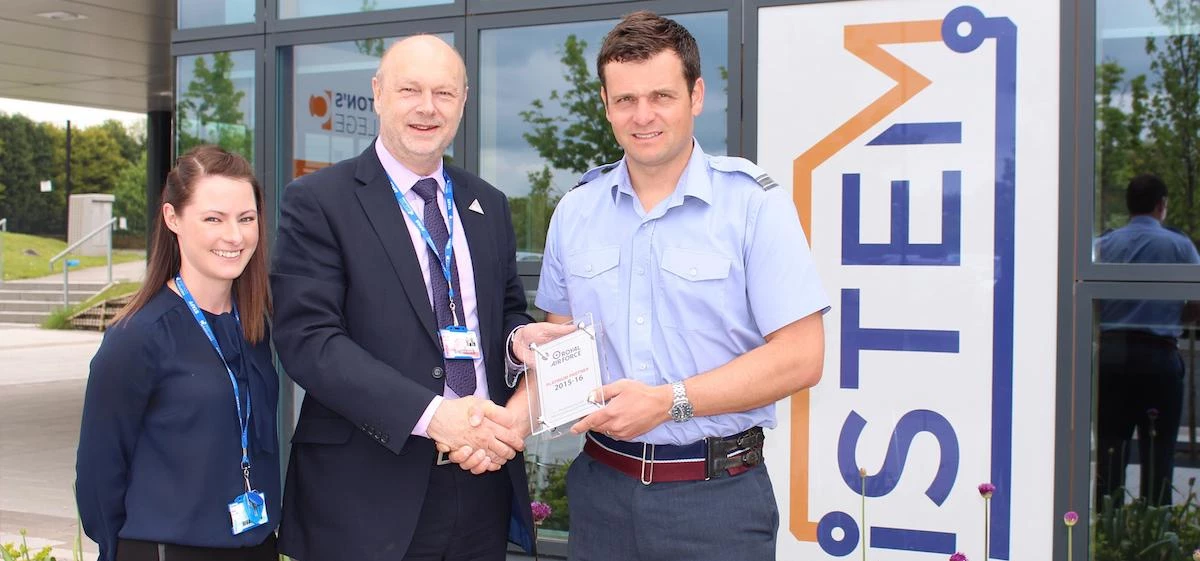 L-R: iSTEM operations manager Becky Kay, iSTEM head of division Kevin Burke and RAF flight lieutenan